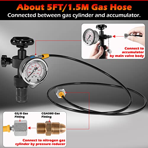 Bonbo GK-01 Hydraulic Accumulator Nitrogen Charging System with 7 Couplings, 3 Pressure Gauges 1 Gas Hose and 1 Main Valve Body, Nitrogen Pressure Test Kit, Gas Charging Tools - Image 4