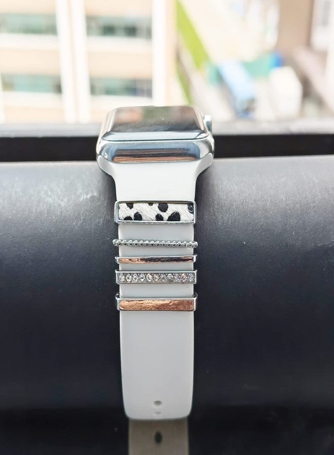 Wowstrap 5Pcs Charms for Apple Watch band 41mm 45mm 40mm 44mm 38mm 42mm 46mm 49mm Women,Diamond+Metal Jewelry Decorative Ring For iWatch series 11 10 9 8 7 6 5 4 se 3/2,Galaxy watch 7/6/5/4,Strap Accessories - Image 2