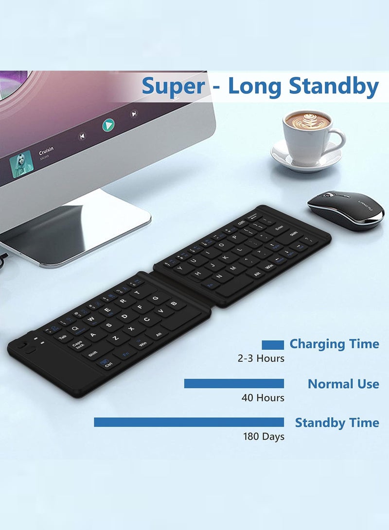 Black Foldable Wireless Keyboard – Ultra-Slim, Portable, Rechargeable, Pocket-Size | Compatible with iPhone 12 Pro Max, Tablet, Smartphone, Smart TV, PC (Android/iOS/Windows) (English/Arabic) - Image 3