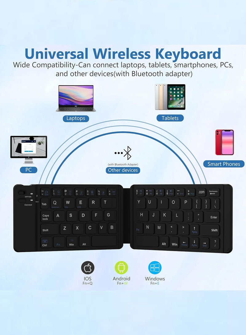 Black Foldable Wireless Keyboard – Ultra-Slim, Portable, Rechargeable, Pocket-Size | Compatible with iPhone 12 Pro Max, Tablet, Smartphone, Smart TV, PC (Android/iOS/Windows) (English/Arabic) - Image 2