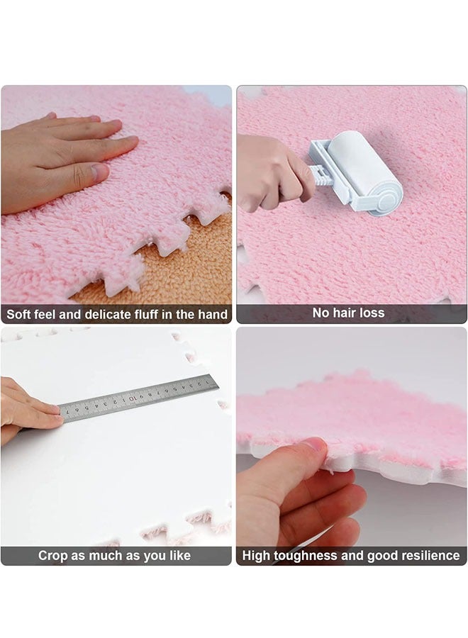 25Pcs Foam Play Mat 30x30cm Puzzle Play Mats Floor for Kids Soft Plush Interlocking Foam Mat Set with Edges for Floor Protection Yoga Fitness Workout Mats kids Play Mats Pink - Image 4