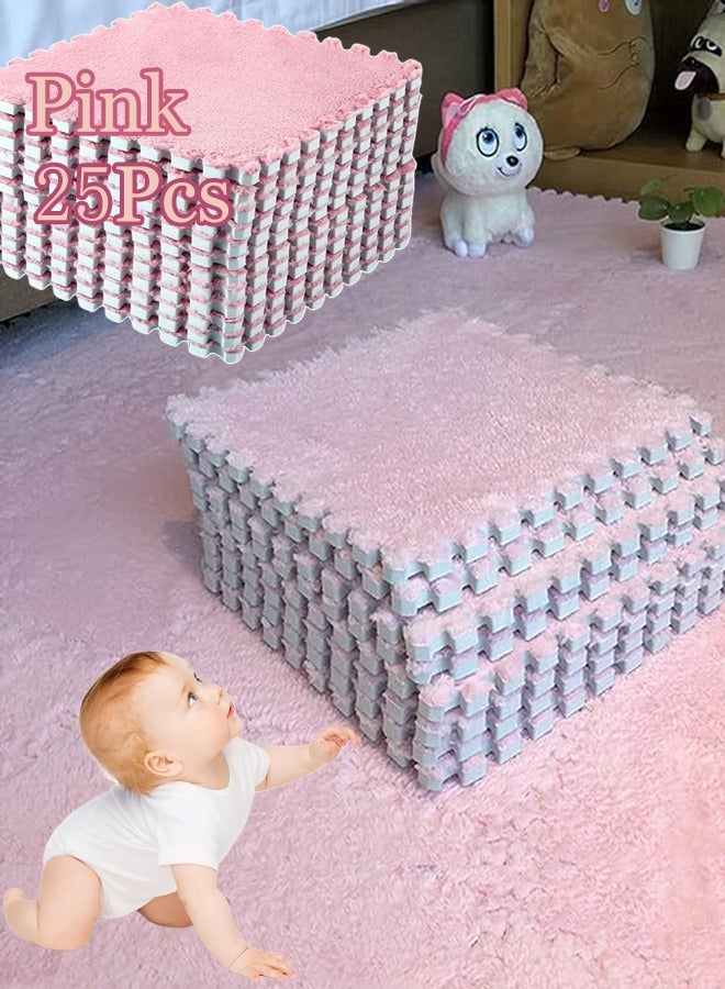 25Pcs Foam Play Mat 30x30cm Puzzle Play Mats Floor for Kids Soft Plush Interlocking Foam Mat Set with Edges for Floor Protection Yoga Fitness Workout Mats kids Play Mats Pink - Image 1