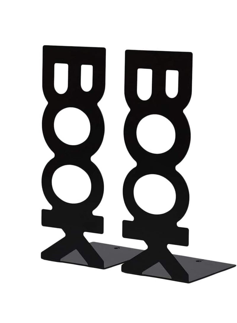 SYOSI Bookend Frame, Retro Organized Creative Lightweight Frame Creative Bookends Frame Organized for School Library Home 2pcs Black - Image 1