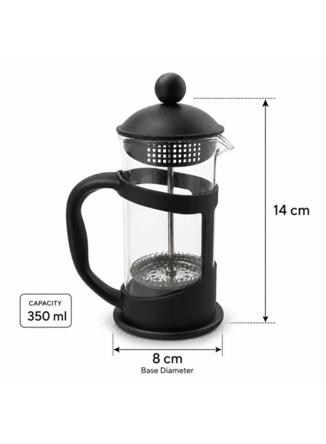 French Press Coffee Maker 350ml, Glass Coffee & Tea Press with Fine Mesh Filter, Easy-Pour Spout and Ergonomic Handle, Manual Cafetiere for Coffee, Tea and Herbal Infusions, Black - Image 2