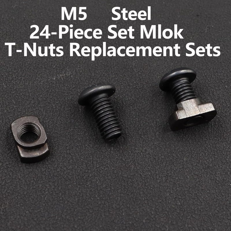 Jmtac 24 Sets M5 Mlok T-Nuts & Screws Replacement Sets Steel, for Mlok System Accessory Installation, with Allen Key (M5-Button-Head Cap) - Image 3