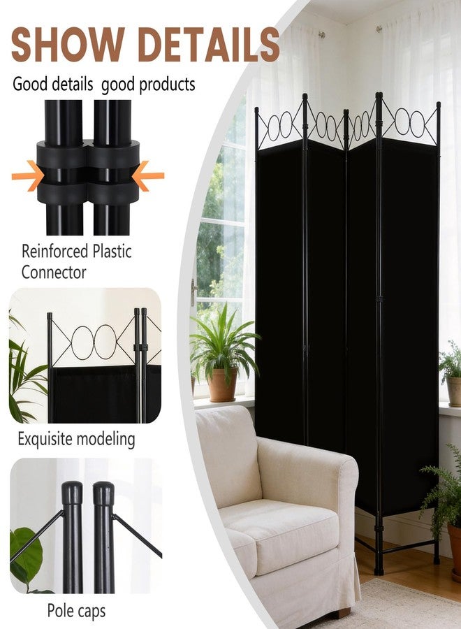 FDW 4 Panel Room Divider, 6FT Folding Privacy Screen Freestanding Partition Wall, Portable Room Separator for Dorm Bedroom Office Studio, Durable Metal Frame & Breathable Fabric, Dark Black - Image 5