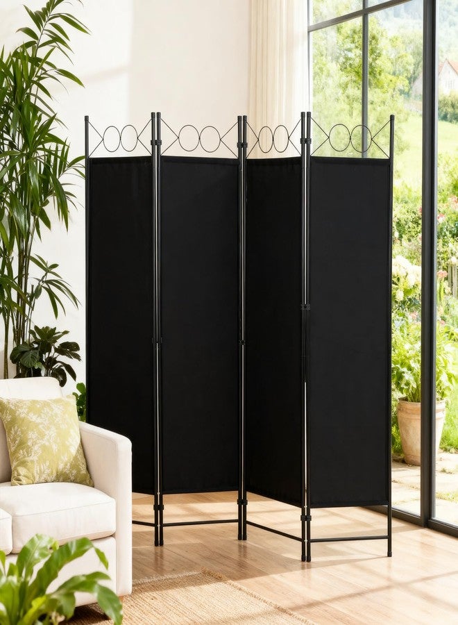 FDW 4 Panel Room Divider, 6FT Folding Privacy Screen Freestanding Partition Wall, Portable Room Separator for Dorm Bedroom Office Studio, Durable Metal Frame & Breathable Fabric, Dark Black - Image 2