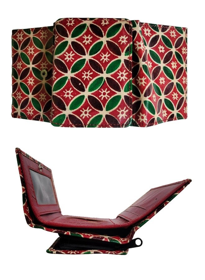 classique Shantiniketan Ladies 3 Fold Clutch Purse for Women Hexagon Print Red Colour - Image 2