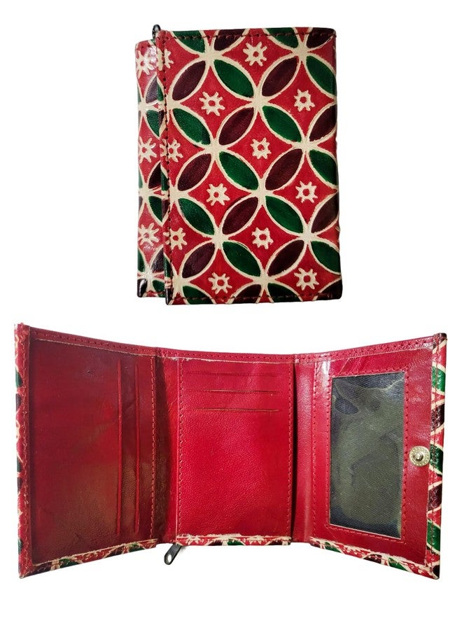 classique Shantiniketan Ladies 3 Fold Clutch Purse for Women Hexagon Print Red Colour - Image 1