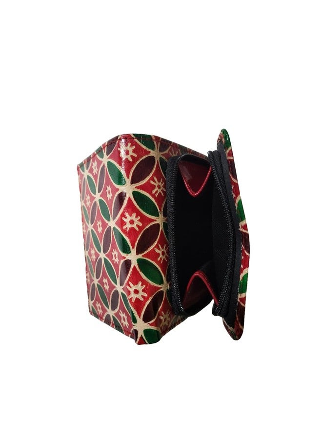 classique Shantiniketan Ladies 3 Fold Clutch Purse for Women Hexagon Print Red Colour - Image 3
