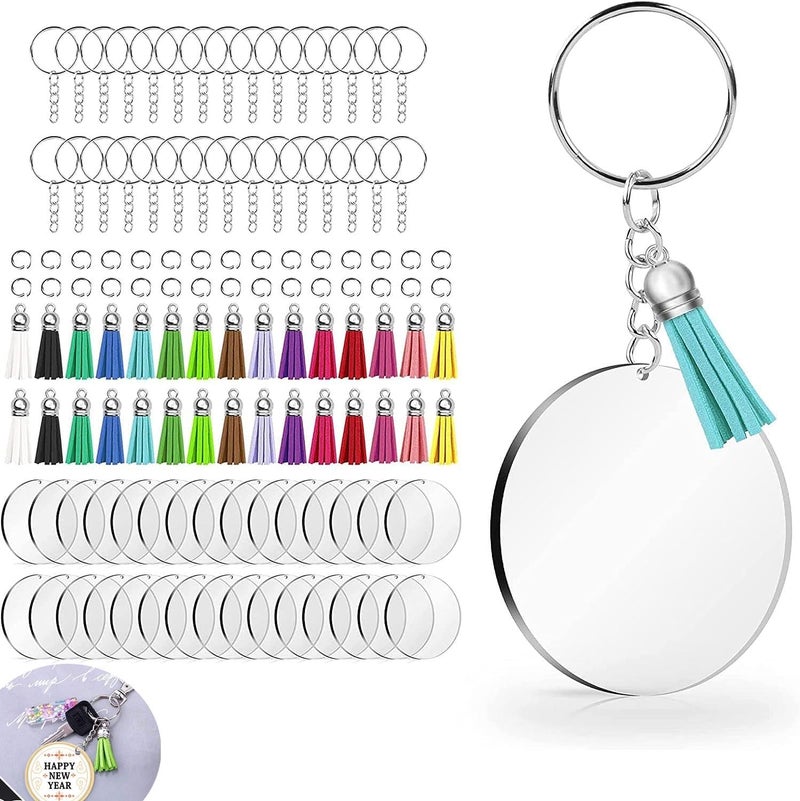 Bolivia's Acrylic Keychain Making Kit - 120 PCS Including Jump Rings, Keychain Rings, Circle Discs and Craft Tassels for DIY Projects - Image 1
