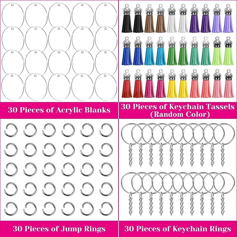 Bolivia's Acrylic Keychain Making Kit - 120 PCS Including Jump Rings, Keychain Rings, Circle Discs and Craft Tassels for DIY Projects - Image 2