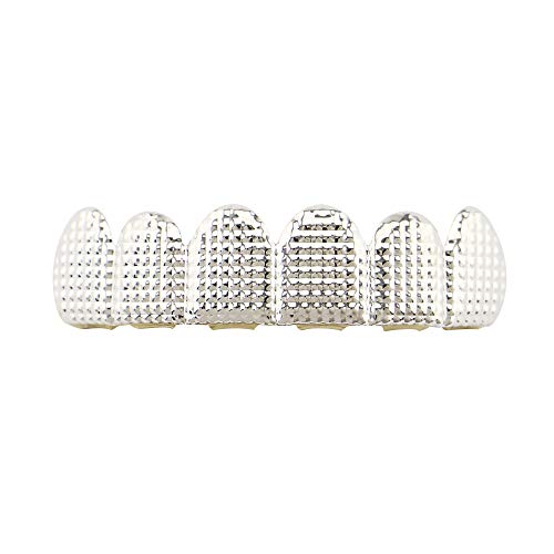 OOCC 18k Gold Plated Grills Hip Hop Teeth Grillz Caps Top and Bottom Set for Your Teeth (Silver) - Image 2