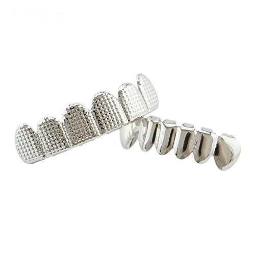 OOCC 18k Gold Plated Grills Hip Hop Teeth Grillz Caps Top and Bottom Set for Your Teeth (Silver) - Image 4
