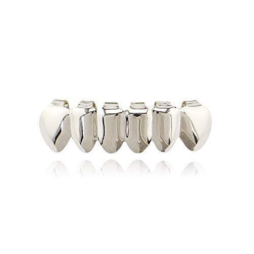 OOCC 18k Gold Plated Grills Hip Hop Teeth Grillz Caps Top and Bottom Set for Your Teeth (Silver) - Image 3