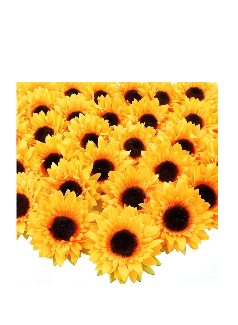 SYOSI 32 قطعة 3 5 عباد الشمس المزيف رؤوس عباد الشمس الاصطناعية زخارف عباد الشمس من الحرير زينة لشجرة الحرف منزلي حفلة زفاف ديكور - Image 3