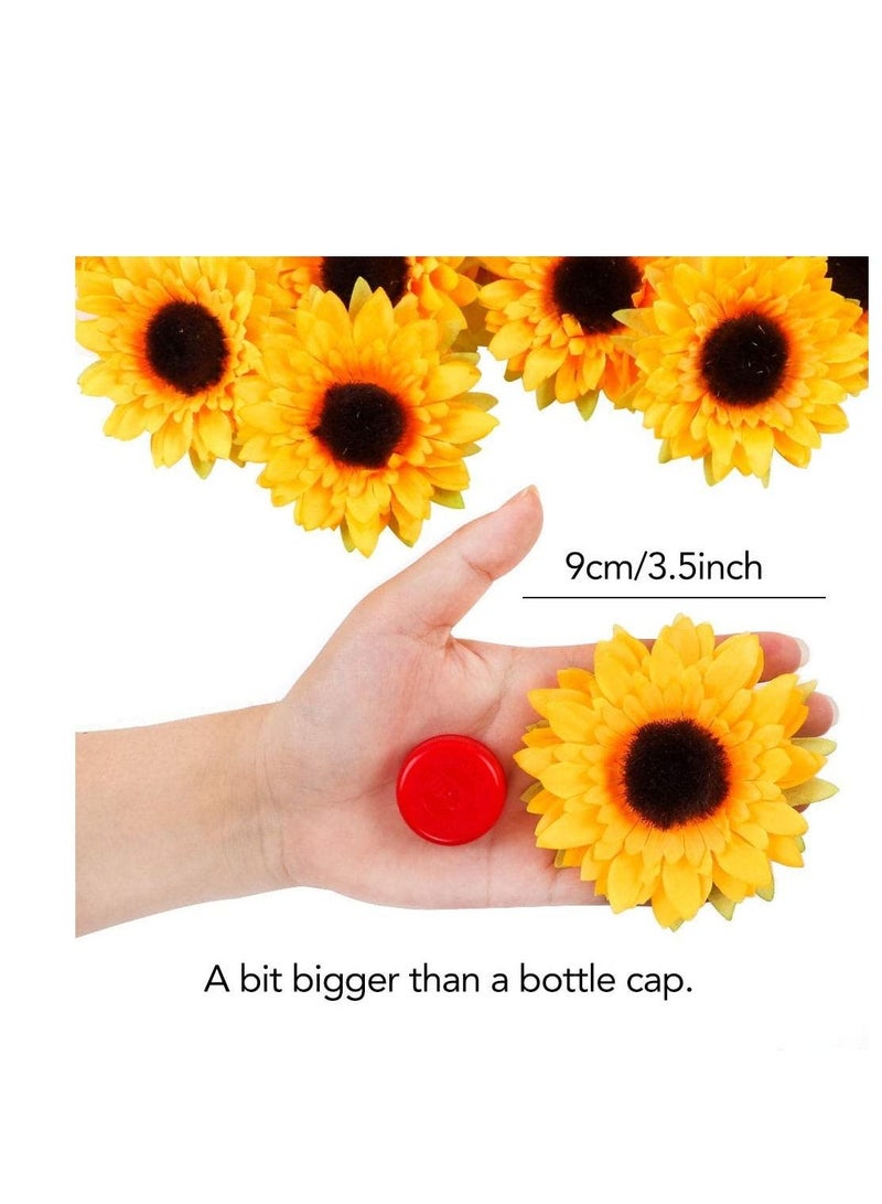 SYOSI 32 قطعة 3 5 عباد الشمس المزيف رؤوس عباد الشمس الاصطناعية زخارف عباد الشمس من الحرير زينة لشجرة الحرف منزلي حفلة زفاف ديكور - Image 2