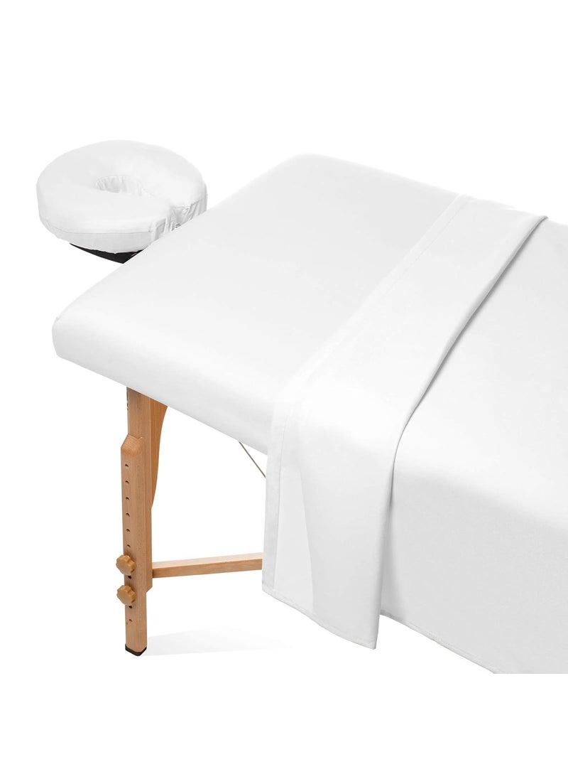 Saloniture - Saloniture 3Piece Microfiber Massage Table Sheet Set  Premium Facial Bed Cover  Includes Flat and Fitted Sheets with Face Cradle Cover  White - Image 1