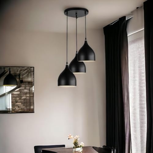 GreyWings Triple Dome Black Aluminium Hanging Pendant Light for Ceiling, Drop, Modern & Antique Decor, E-27 Holder, (Bulb is not Included), Cluster Set - Image 5