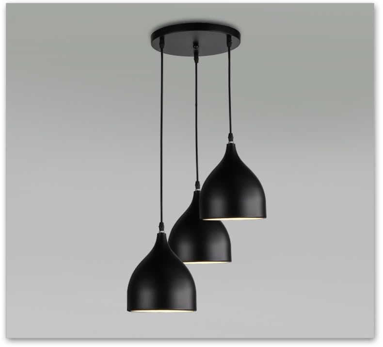 GreyWings Triple Dome Black Aluminium Hanging Pendant Light for Ceiling, Drop, Modern & Antique Decor, E-27 Holder, (Bulb is not Included), Cluster Set - Image 2