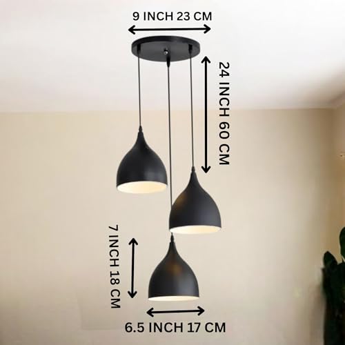 GreyWings Triple Dome Black Aluminium Hanging Pendant Light for Ceiling, Drop, Modern & Antique Decor, E-27 Holder, (Bulb is not Included), Cluster Set - Image 3