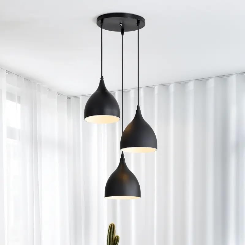 GreyWings Triple Dome Black Aluminium Hanging Pendant Light for Ceiling, Drop, Modern & Antique Decor, E-27 Holder, (Bulb is not Included), Cluster Set - Image 1