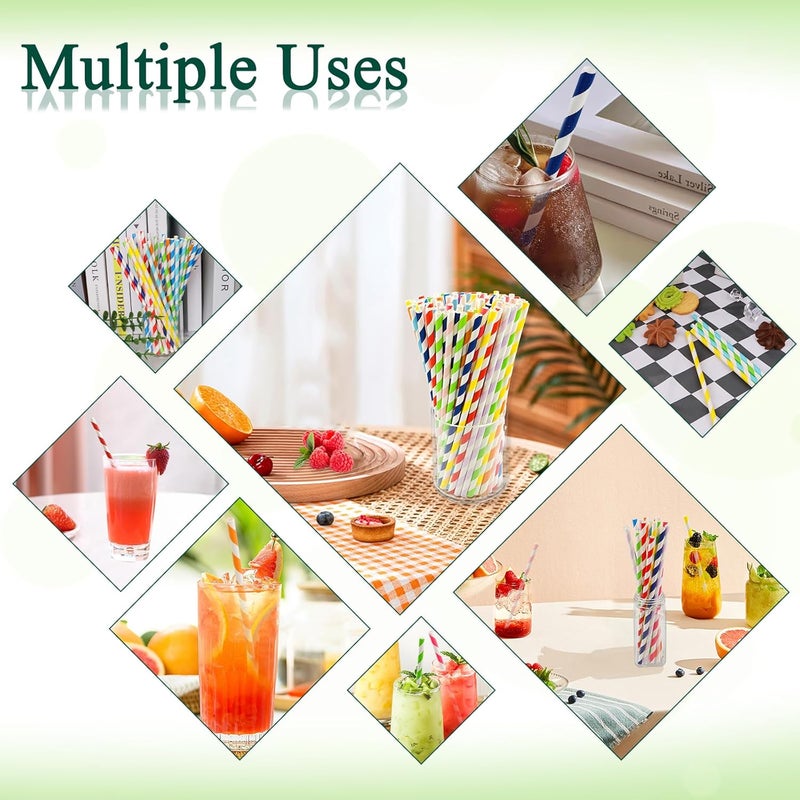 KTOJOY 100 Pcs Biodegradable Paper Straws Assorted Rainbow Colors Striped 10 Colors for Drinks Parties Crafts - Image 4