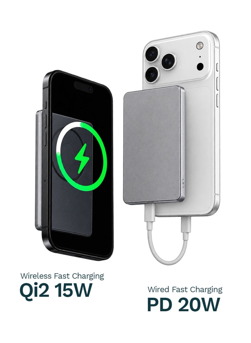 LOOP 5000mAh Semi-Solid 3-in-1 Qi2 Magnetic Power Bank, 15W Wireless Charging, 20W USB-C PD, 5.5mm Ultra-Slim, 98g - Image 3