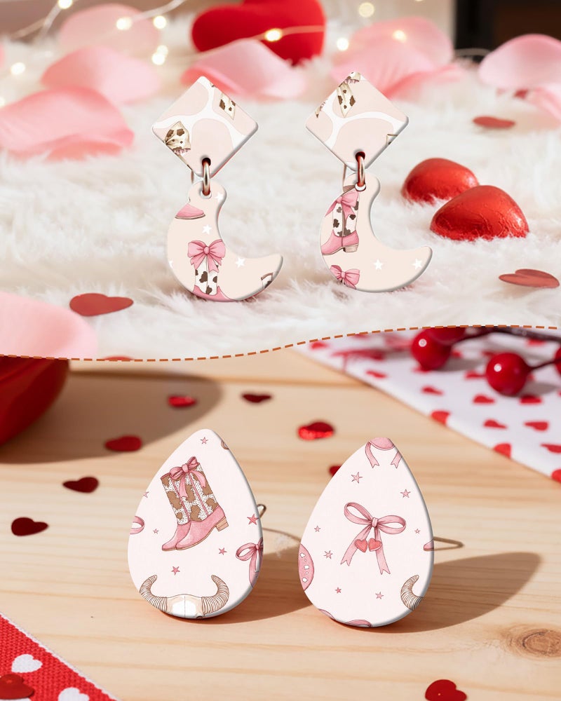 Puocaon Cowgirl Polymer Clay Transfer Sheets - 18 Pcs Boho Western Transfer Paper for Polymer Clay Earrings Jewelry Pink Bow Boots Design - Image 3