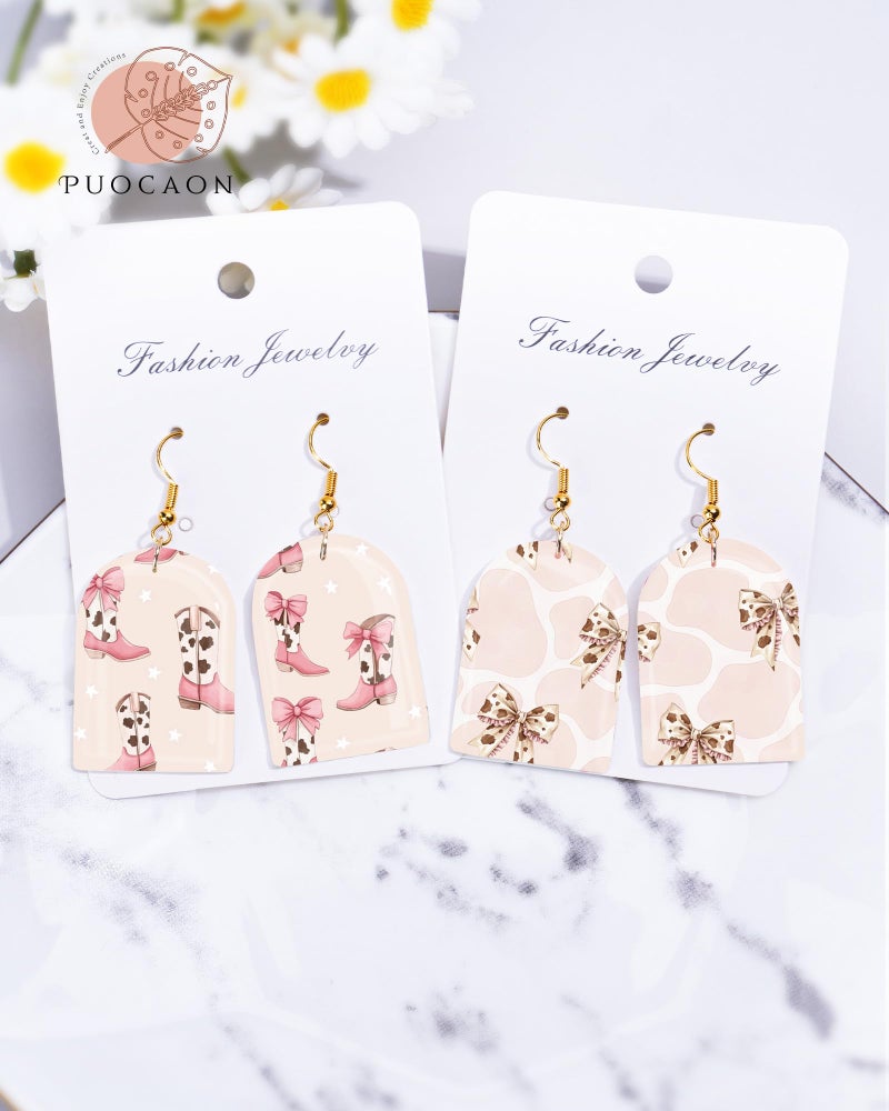 Puocaon Cowgirl Polymer Clay Transfer Sheets - 18 Pcs Boho Western Transfer Paper for Polymer Clay Earrings Jewelry Pink Bow Boots Design - Image 2