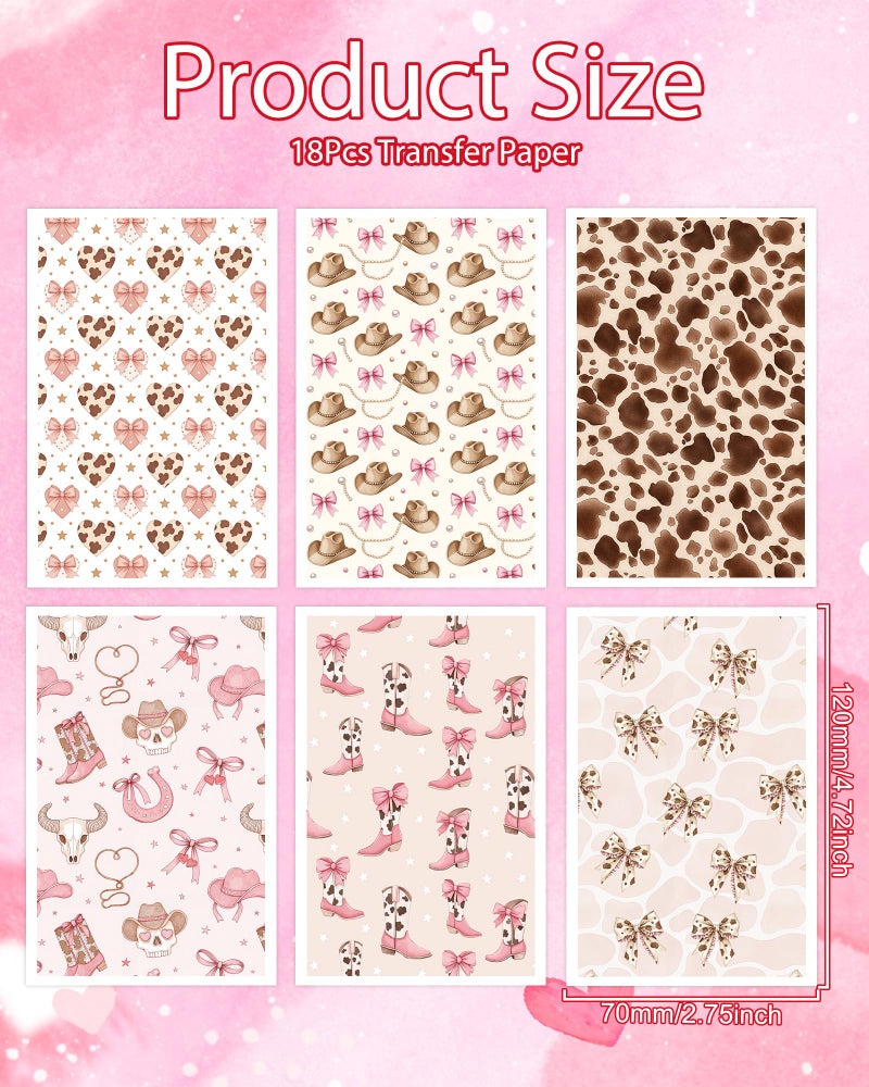 Puocaon Cowgirl Polymer Clay Transfer Sheets - 18 Pcs Boho Western Transfer Paper for Polymer Clay Earrings Jewelry Pink Bow Boots Design - Image 4
