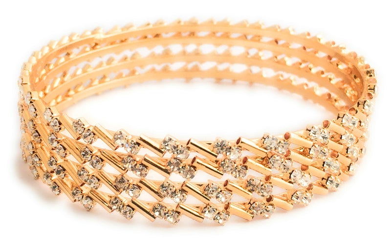Sasitrends Copper One Gram Gold Plated Stone Bangles for Women and Girls - Set of 4 - Image 1