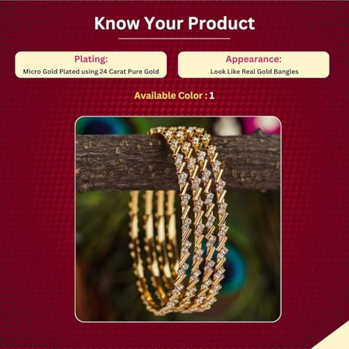 Sasitrends Copper One Gram Gold Plated Stone Bangles for Women and Girls - Set of 4 - Image 2