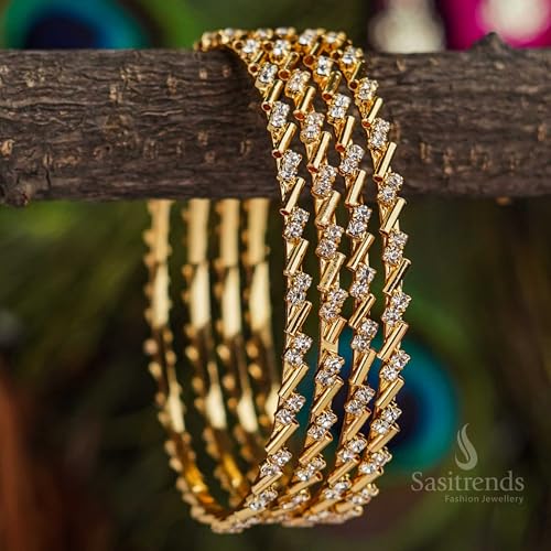 Sasitrends Copper One Gram Gold Plated Stone Bangles for Women and Girls - Set of 4 - Image 3
