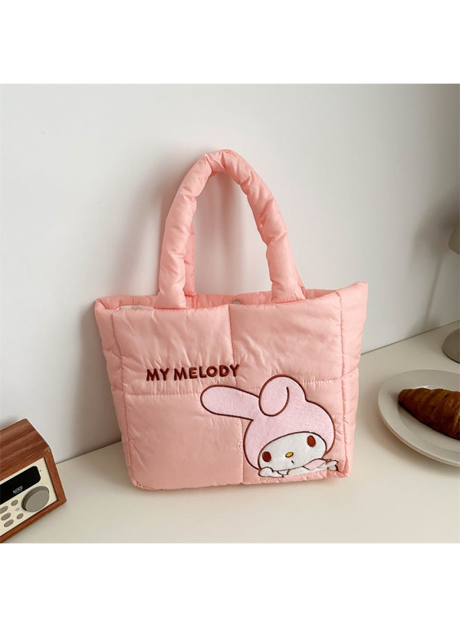 Cartoon Sanrio Down Cloth Handbag Cute Kuromi Tote Bag Meruti Shoulder Bag For Women-Color:Melody On The Side (order In Multiples Of 5)-Height:36*28cm (minimum Order Of 5 Pieces Per Style) - Image 1
