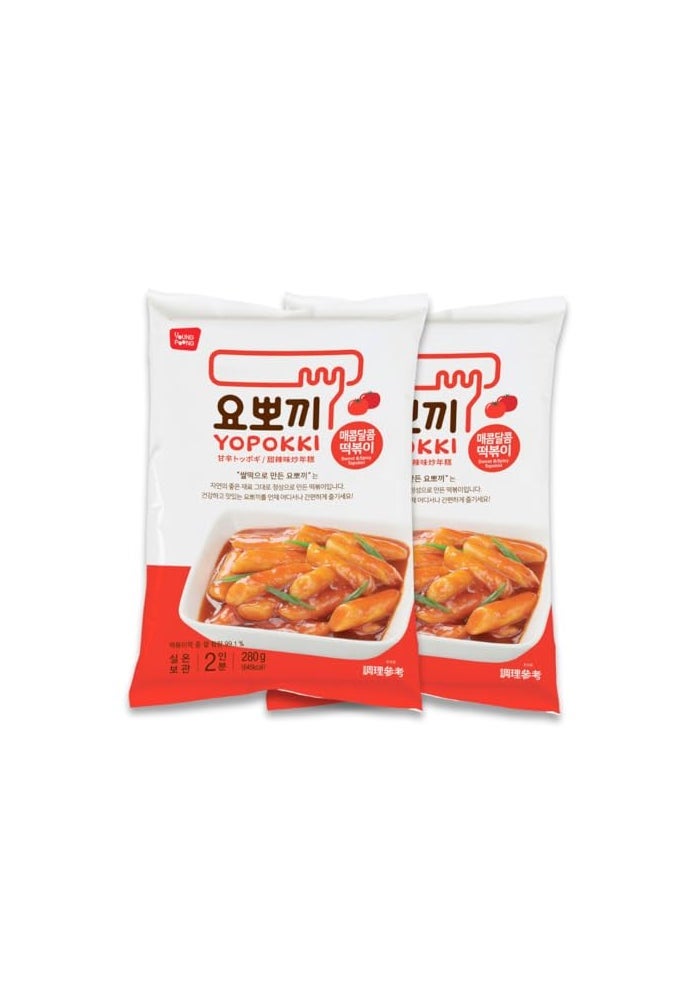 Yopokki Instant Tteokbokki Pack Sweet Mild Spicy Pack of 2 Korean Street food with sweet and moderately spicy sauce Topokki Rice Cake  Quick  Easy to Prepare - Image 1
