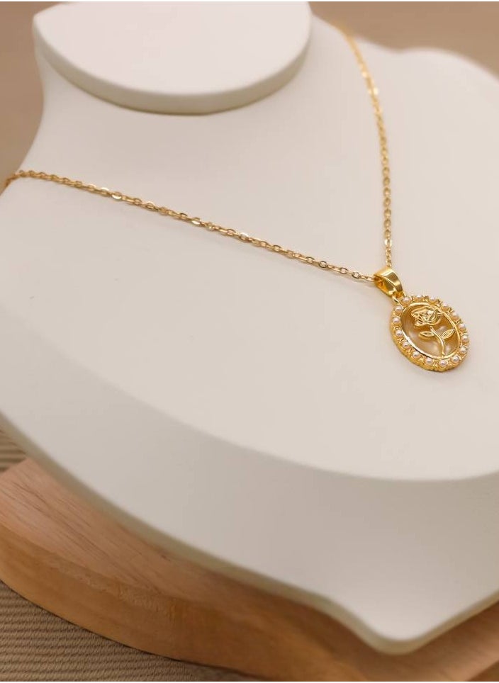 Ward Women's Necklace in Rose Shape, Adorned with White Crystals, Made of Stainless Steel  - Image 1