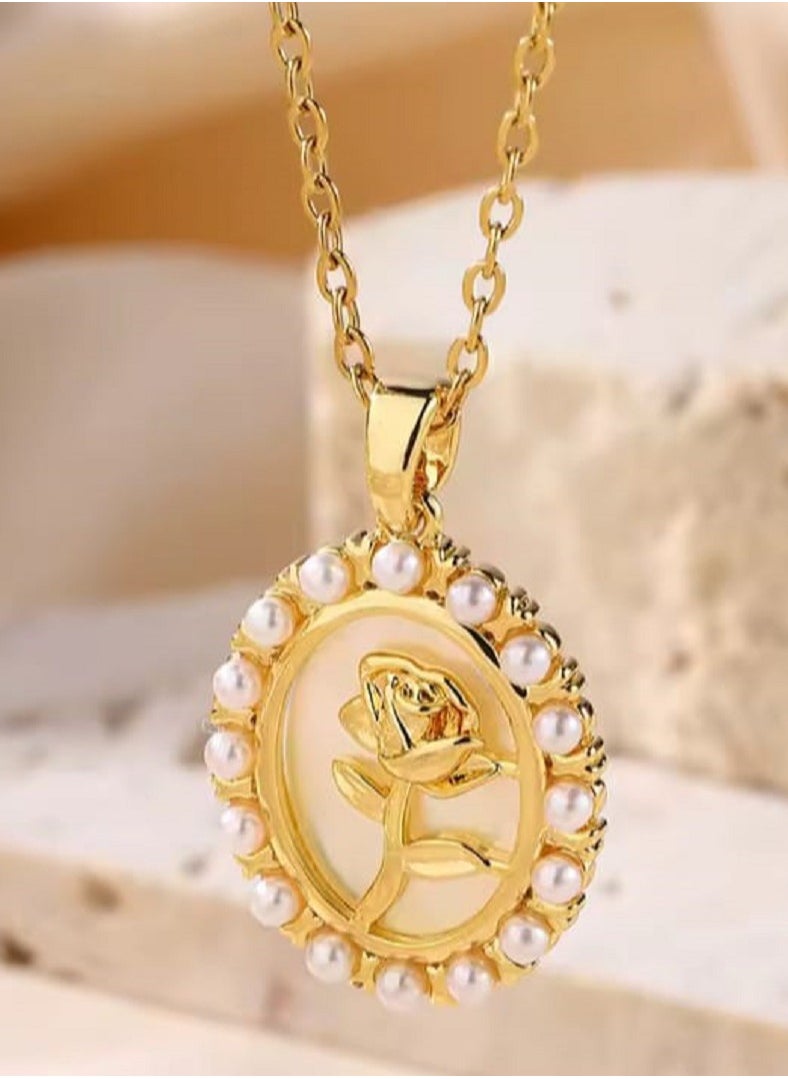 Ward Women's Necklace in Rose Shape, Adorned with White Crystals, Made of Stainless Steel  - Image 3