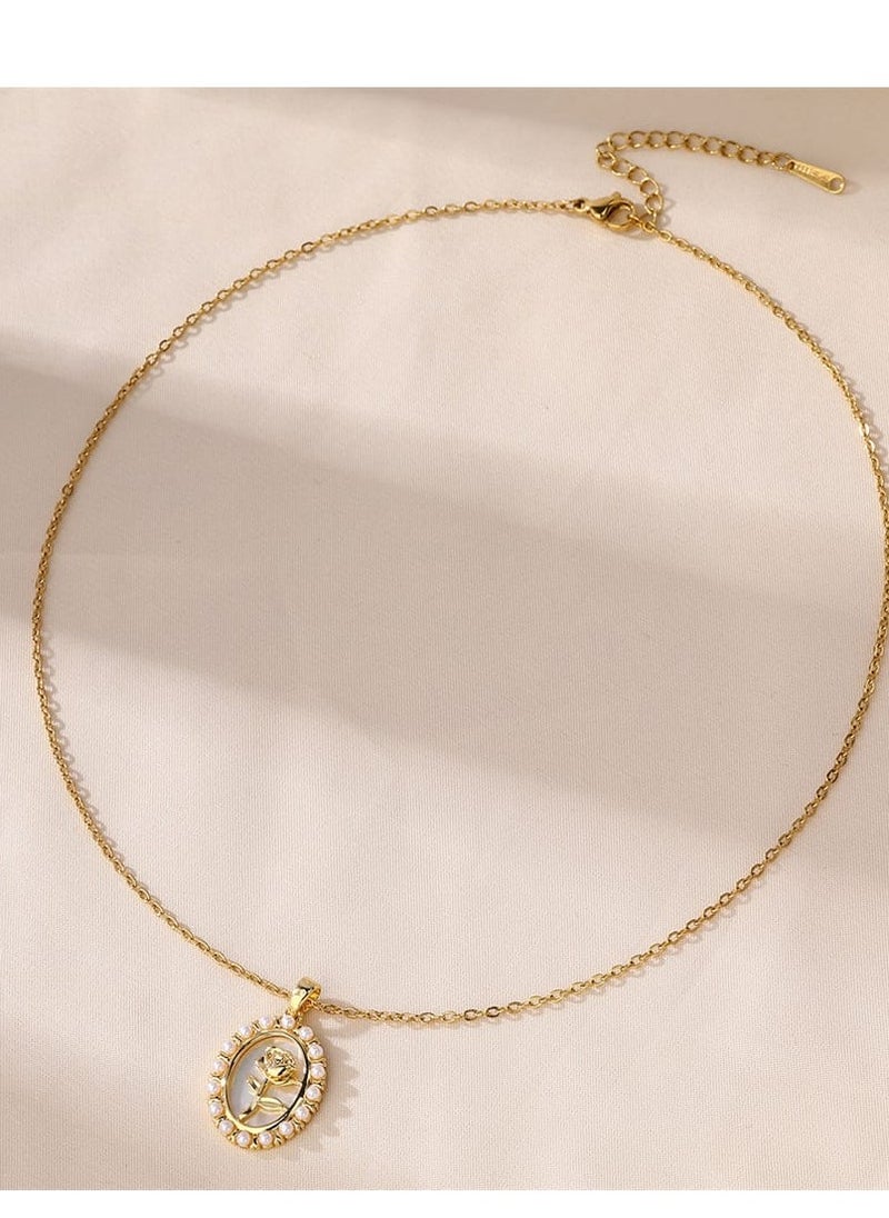 Ward Women's Necklace in Rose Shape, Adorned with White Crystals, Made of Stainless Steel  - Image 4