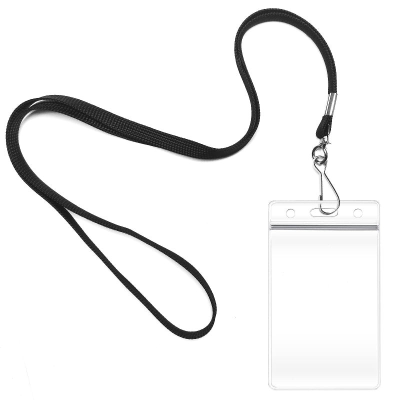 JORUIBLUSKY 2 Pack ID Card Badge Holders with Black Durable Cruise Lanyard, Vertical Waterproof Clear Extra Thick Plastic Name Tags for Office, School, Students, Teachers, Adults, Business, Kids, Conferences - Image 1