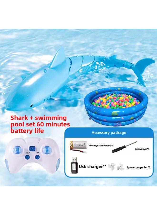Electric Remote Control Shark Water Spray Light Whale Can Be Launched 24G Remote Control Boat Children's Toy Girl Bag Metal-Color:Simulated Shark -Specification:Four-battery Configuration  - Image 1