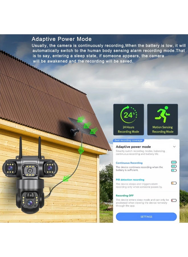 12MP 6K Solar 4G Secruity Camera True Triple Lens Triple View PTZ 360 Full Color Night Vision Outdoor PIR Human Detection，3 lenses show 3 views,  motion detection + red - blue alerts,  two - way talk—all - round! (With 128GB SD Card) - Image 3