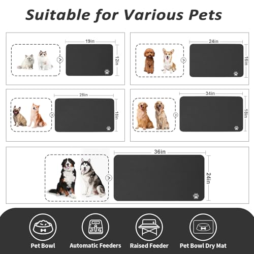 HotLive Pet Feeding Mat - Absorbent Dog Mat for Food and Water, No Stains Cat Bowl Mat, Easy to Clean Pet Placemats, Quick Dry Dog Water Dispenser Mat for Messy Drinkers | Paw Black 12"x 19" - Image 4