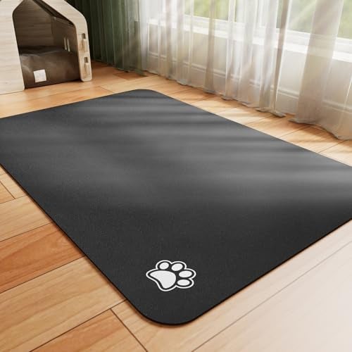 HotLive Pet Feeding Mat - Absorbent Dog Mat for Food and Water, No Stains Cat Bowl Mat, Easy to Clean Pet Placemats, Quick Dry Dog Water Dispenser Mat for Messy Drinkers | Paw Black 12"x 19" - Image 1