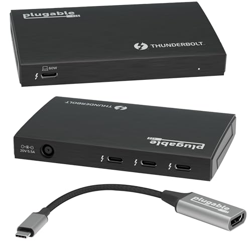 Plugable Thunderbolt 4 Hub | 60W Laptop Charging | 3X Thunderbolt 4 Ports | Dual 4K/Single 8K Displays | USB4 Compatibility - TBT4-HUB3C - Image 1