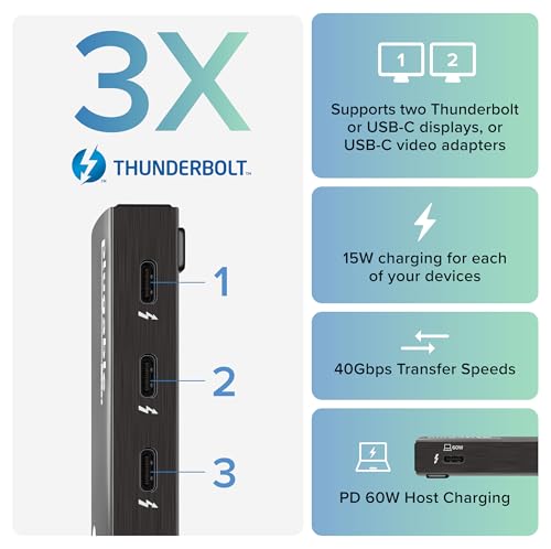 Plugable Thunderbolt 4 Hub | 60W Laptop Charging | 3X Thunderbolt 4 Ports | Dual 4K/Single 8K Displays | USB4 Compatibility - TBT4-HUB3C - Image 2