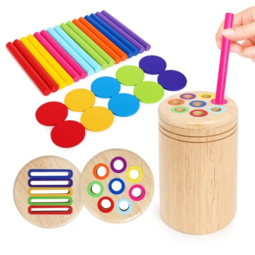 ROOCHKD Wooden Sorting Toy Montessori Color Shape Sorter Class Activity Toddlers Fine Motor Game for Colors and Shapes Recognition Birthday New Year Valentines Gifts for 25 Year Old Boys and Girls - Image 1
