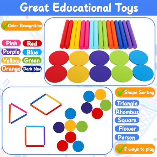 ROOCHKD Wooden Sorting Toy Montessori Color Shape Sorter Class Activity Toddlers Fine Motor Game for Colors and Shapes Recognition Birthday New Year Valentines Gifts for 25 Year Old Boys and Girls - Image 5