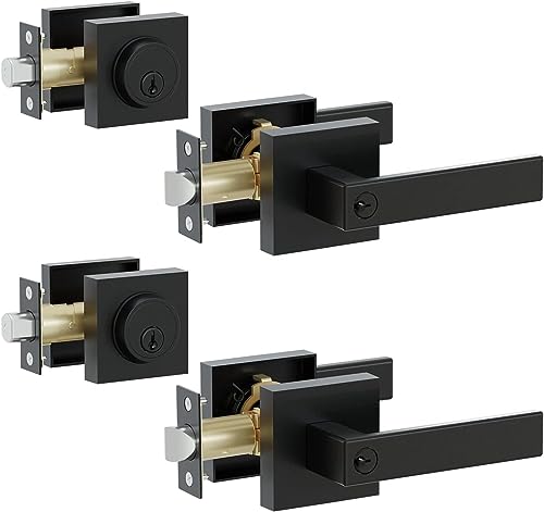 HIDALIFE Front Door Lock Set,Keyed Alike Heavy Duty Exterior Door Lock Set,Entry Door Handle and Single Cylinder Deadbolt Combo for Office and Home Security, Reversible for Right and Left Side, 2 Pack - Image 1