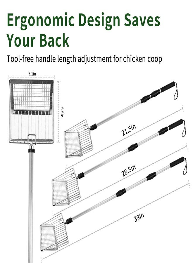 أوفيل مجرفة صغيرة لفضلات الدجاج مقاس 5 بوصات، مجرفة لفضلات حظيرة الدجاج بمقبض قابل للتعديل من الفولاذ المقاوم للصدأ، مجرفة متعددة الوظائف لفضلات الدجاج مع فتحة تعليق لتنظيف حظيرة الدجاج وفضلات الحيوانات الأليفة - Image 2